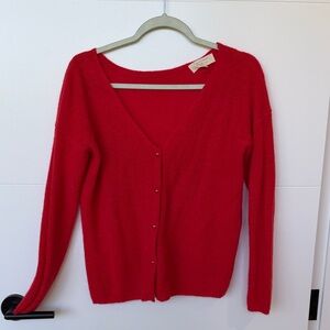 Sezane Red V-Neck Buttoned Cardigan